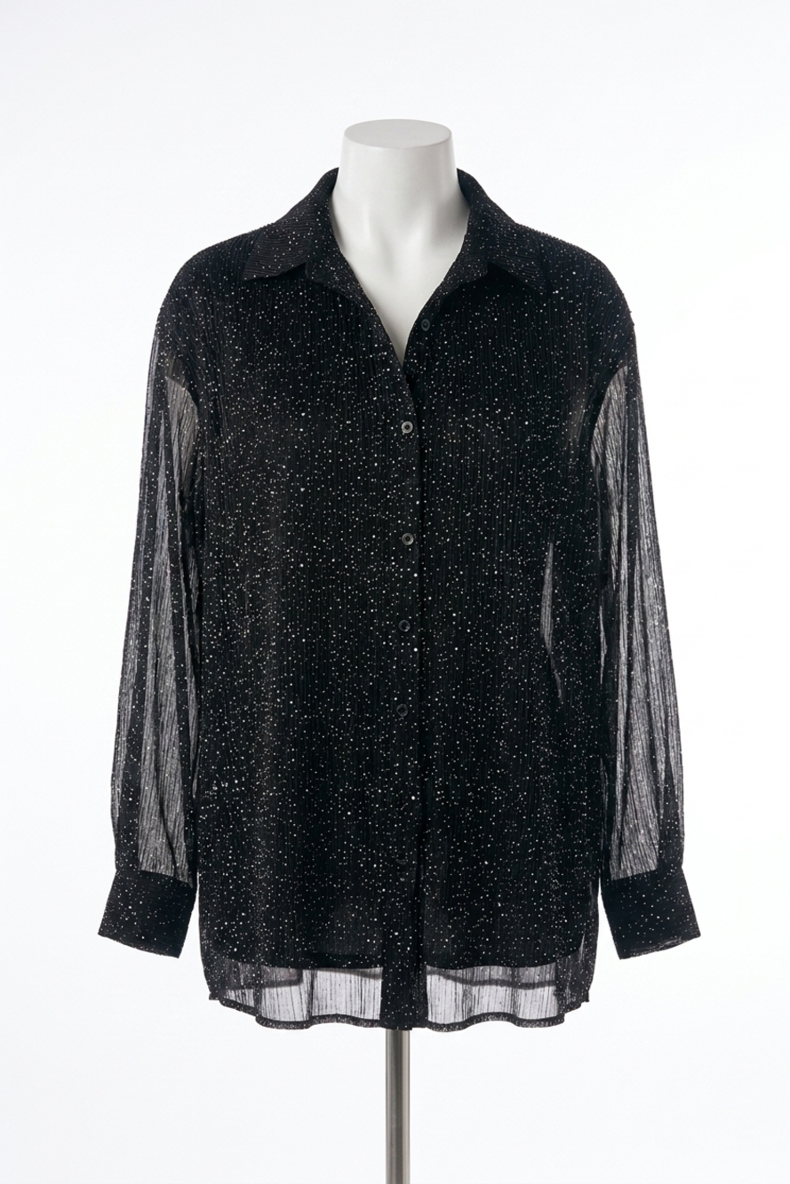 NEW ELAN long sleeve oversized blouse in black specs